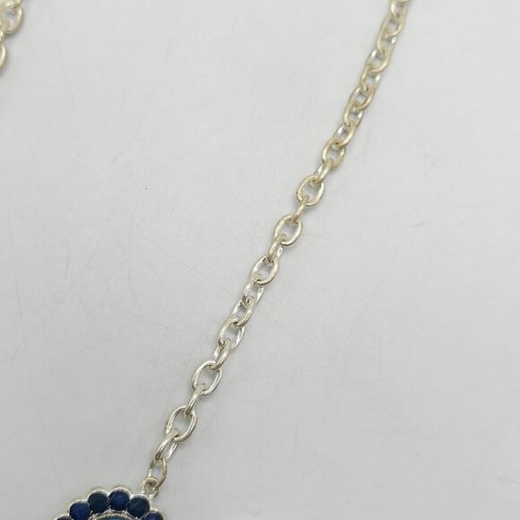 Blue Green Acrylic Statement Flower Necklace With Silver Chain Lobster Clasp - Picture 4 of 8